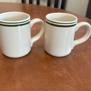 LL- Gibson Restaurant Diner Heavy Green Stripes Set of 2 Coffee Mugs